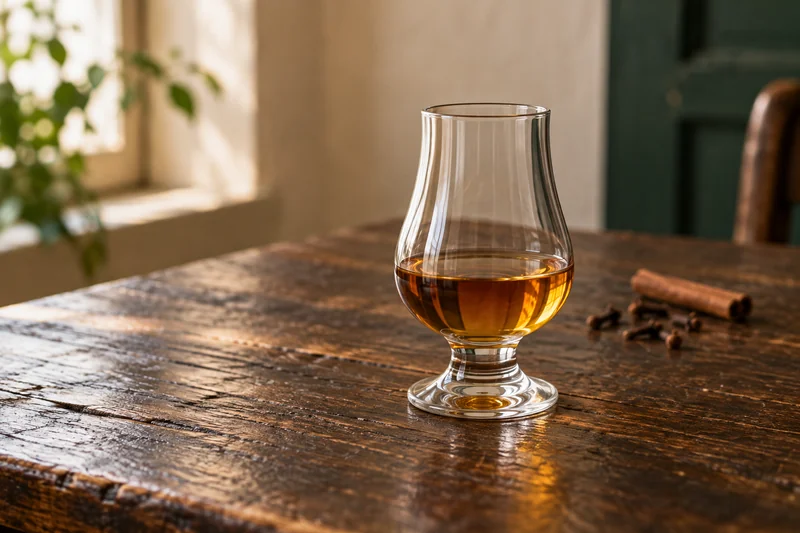 Illustration of a neat whiskey pour in a tulip glass